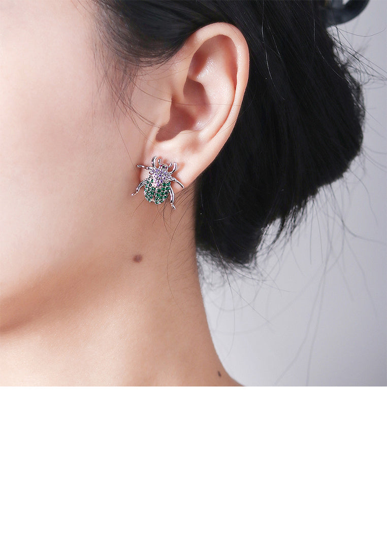 Fashion Simple Ladybug Stud Earrings with Cubic Zirconia - Luxurious Look