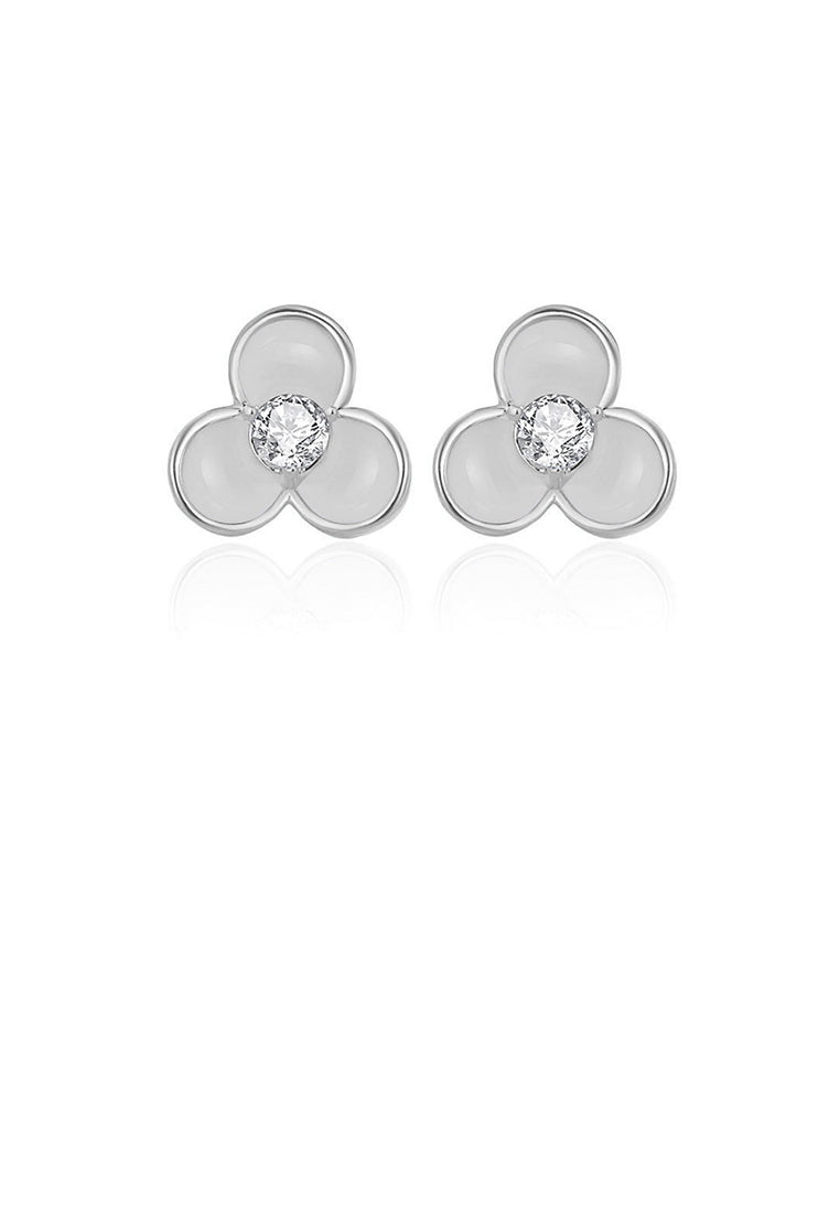 925 Sterling Silver Simple Cute Three-leafed Clover Stud Earrings with Cubic Zirconia - Luxurious Look