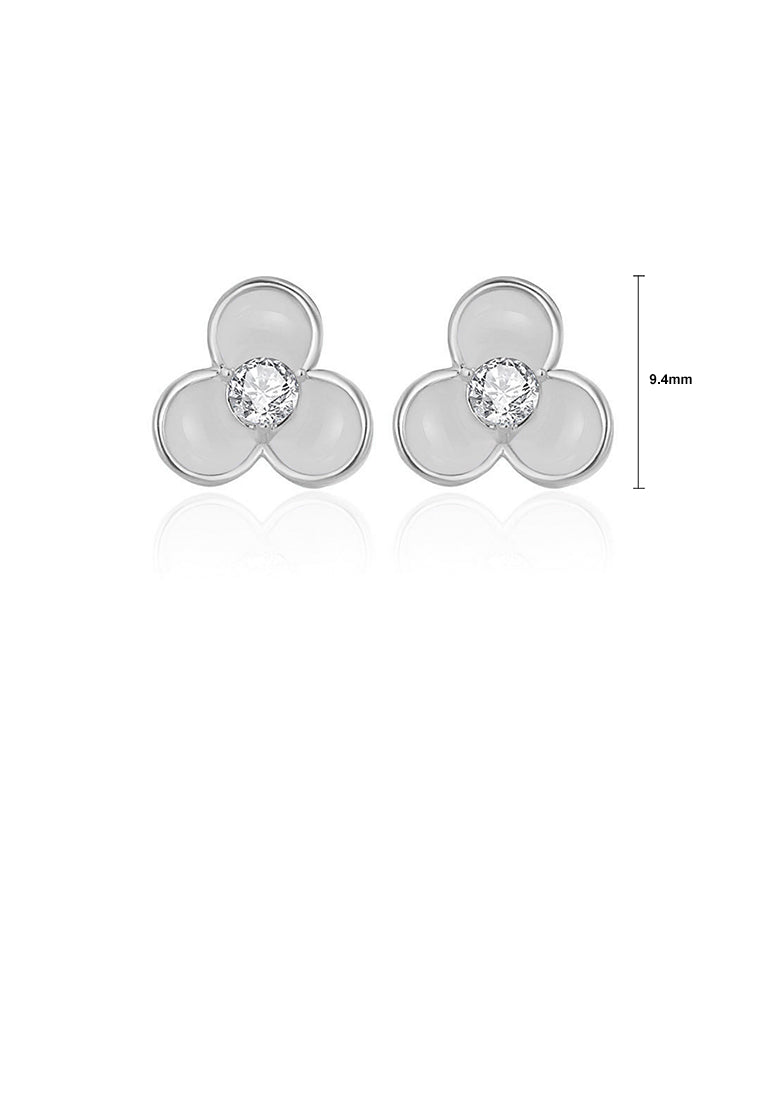 925 Sterling Silver Simple Cute Three-leafed Clover Stud Earrings with Cubic Zirconia - Luxurious Look