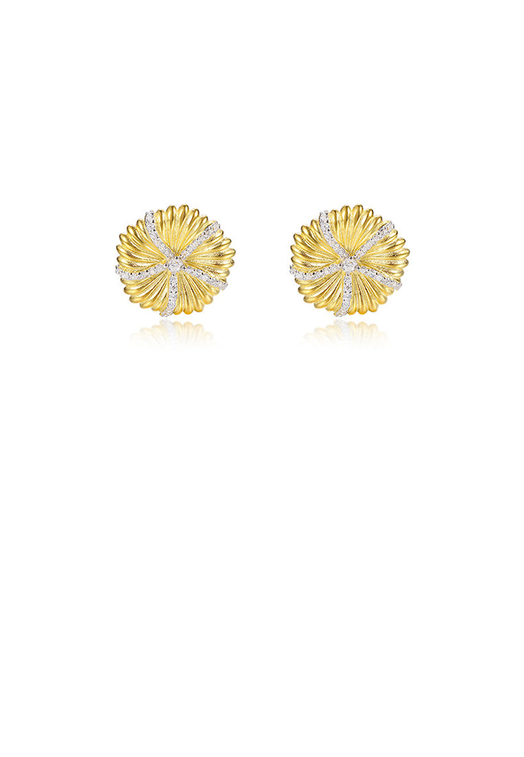 925 Sterling Silver Plated Gold Fashion Sunflower Earrings with Cubic Zirconia - Luxurious Look