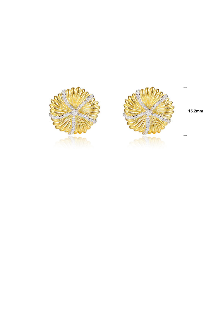 925 Sterling Silver Plated Gold Fashion Sunflower Earrings with Cubic Zirconia - Luxurious Look
