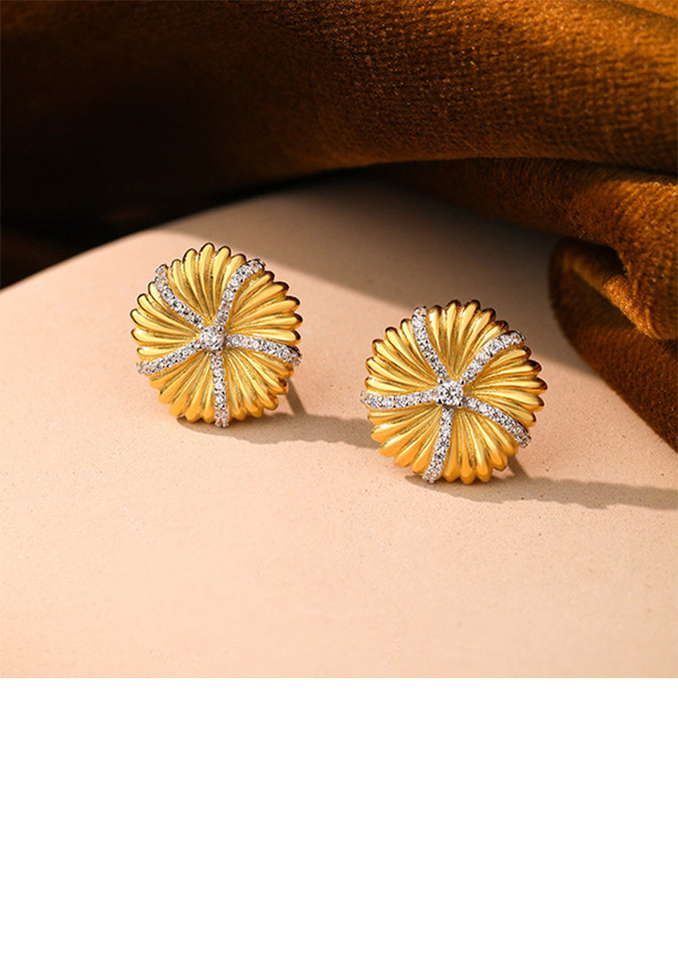 925 Sterling Silver Plated Gold Fashion Sunflower Earrings with Cubic Zirconia - Luxurious Look