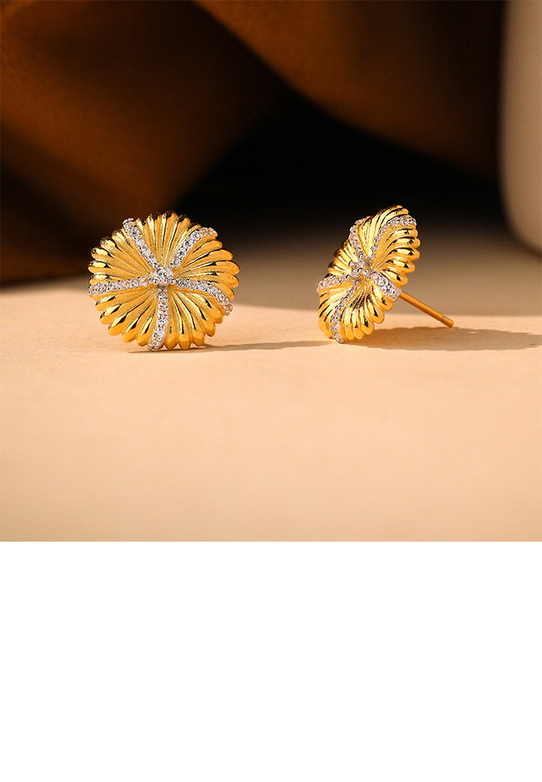 925 Sterling Silver Plated Gold Fashion Sunflower Earrings with Cubic Zirconia - Luxurious Look