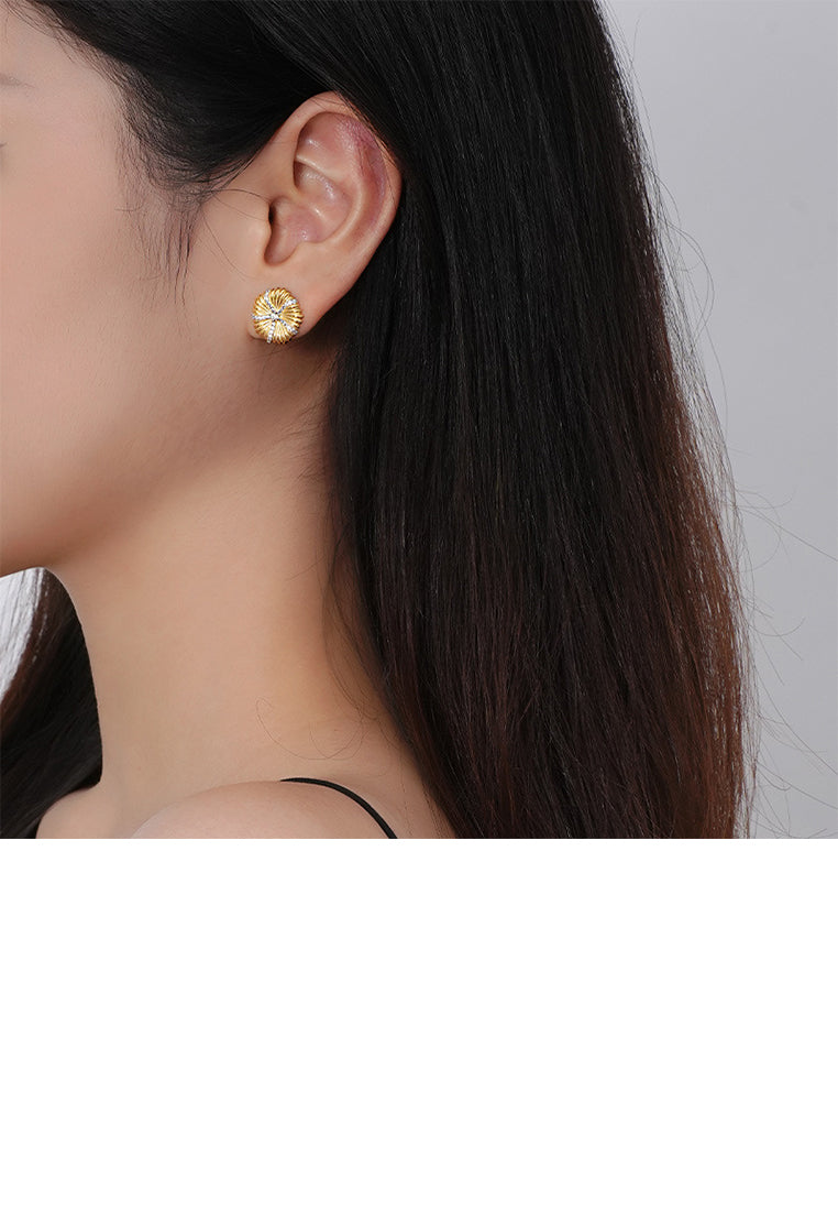 925 Sterling Silver Plated Gold Fashion Sunflower Earrings with Cubic Zirconia - Luxurious Look