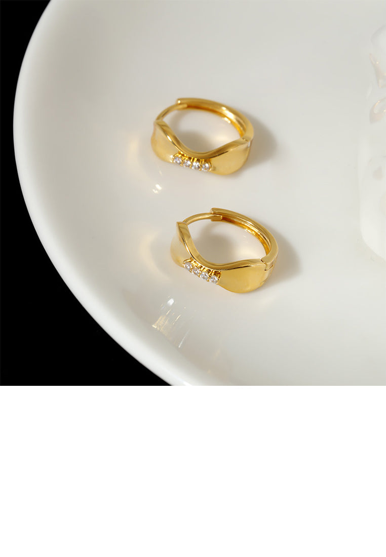 925 Sterling Silver Plated Gold Simple Fashion Geometric Earrings with Cubic Zirconia - Luxurious Look