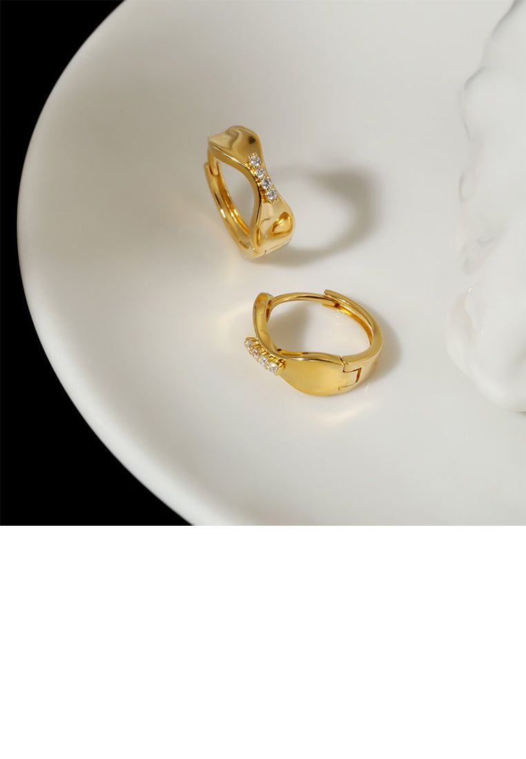 925 Sterling Silver Plated Gold Simple Fashion Geometric Earrings with Cubic Zirconia - Luxurious Look