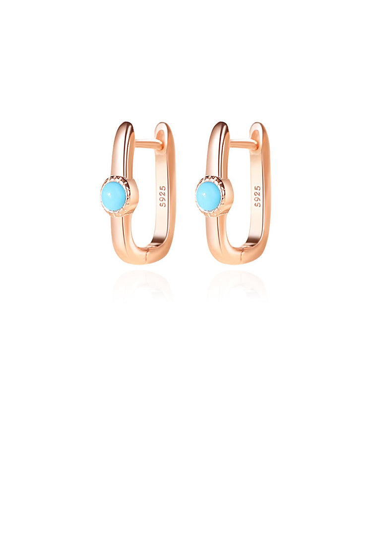 925 Sterling Silver Plated Rose Gold Simple Personalized U-shaped Imitation Blue Turquoise Geometric Earrings