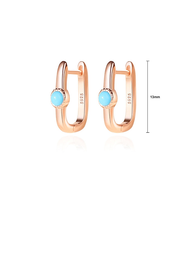 925 Sterling Silver Plated Rose Gold Simple Personalized U-shaped Imitation Blue Turquoise Geometric Earrings