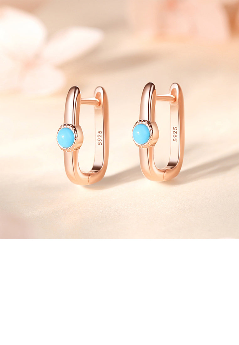 925 Sterling Silver Plated Rose Gold Simple Personalized U-shaped Imitation Blue Turquoise Geometric Earrings