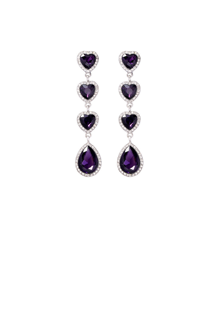 Fashion Simple Heart Tassel Earrings with Purple Cubic Zirconia - Luxurious Look