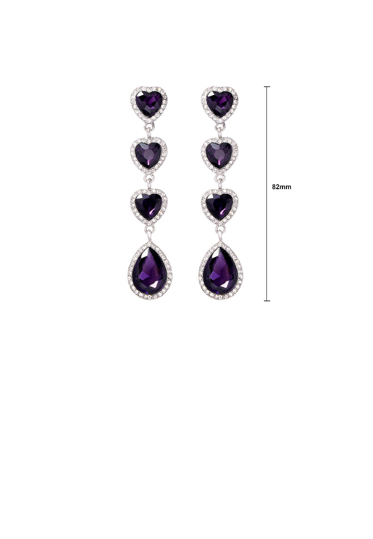 Fashion Simple Heart Tassel Earrings with Purple Cubic Zirconia - Luxurious Look