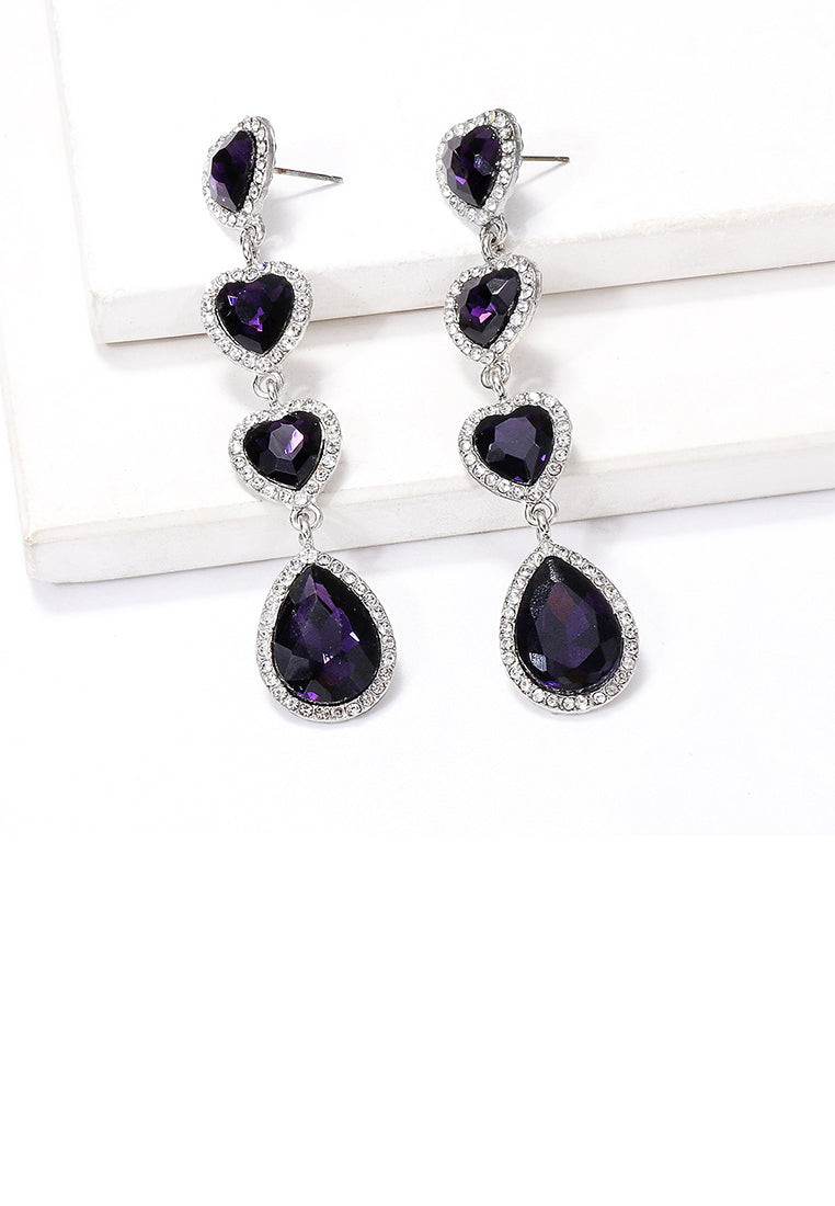 Fashion Simple Heart Tassel Earrings with Purple Cubic Zirconia - Luxurious Look
