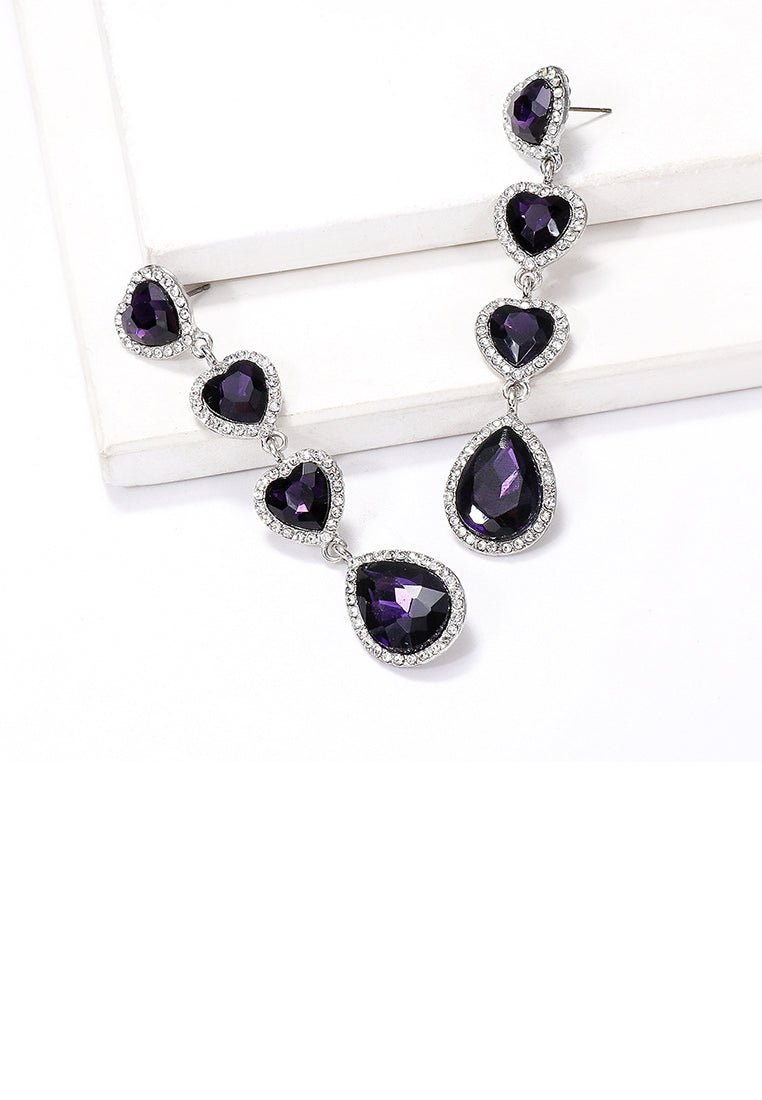 Fashion Simple Heart Tassel Earrings with Purple Cubic Zirconia - Luxurious Look