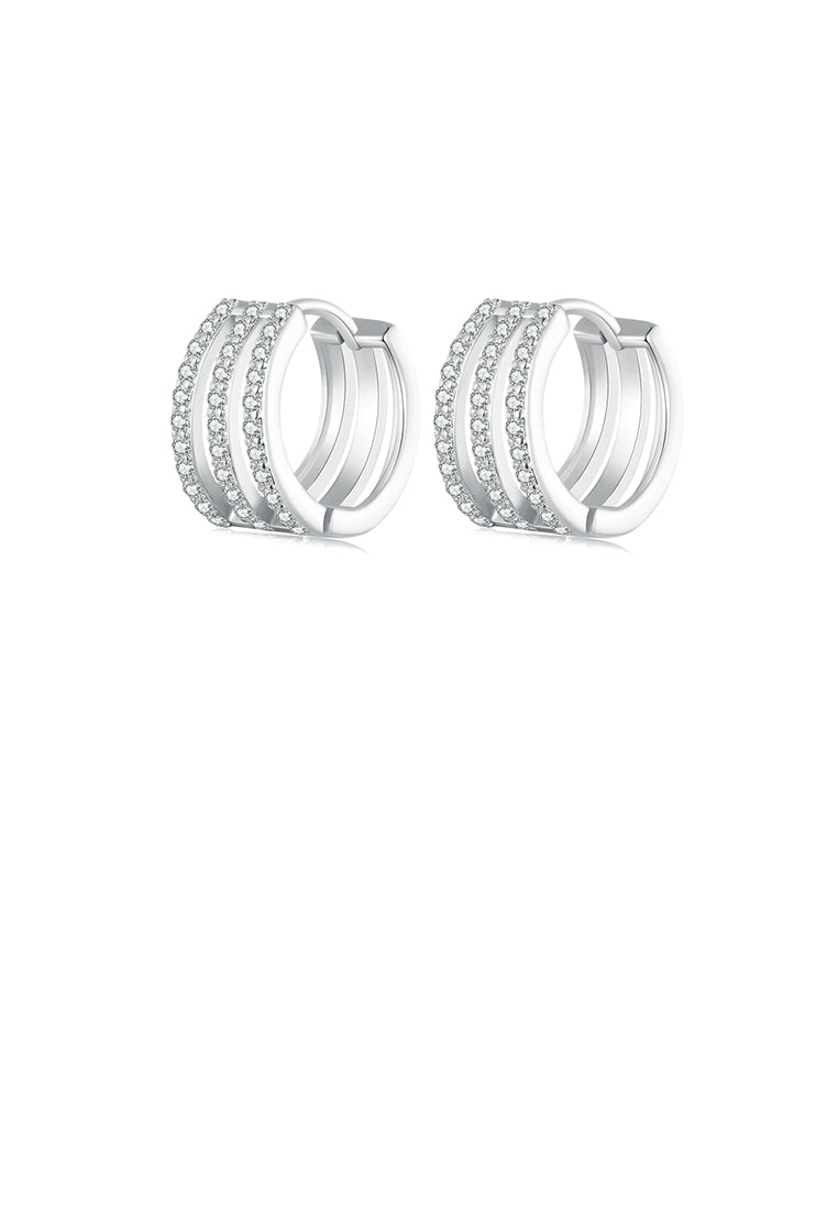 925 Sterling Silver Fashion Simple Three Layer Geometric Circle Earrings with Cubic Zirconia - Luxurious Look