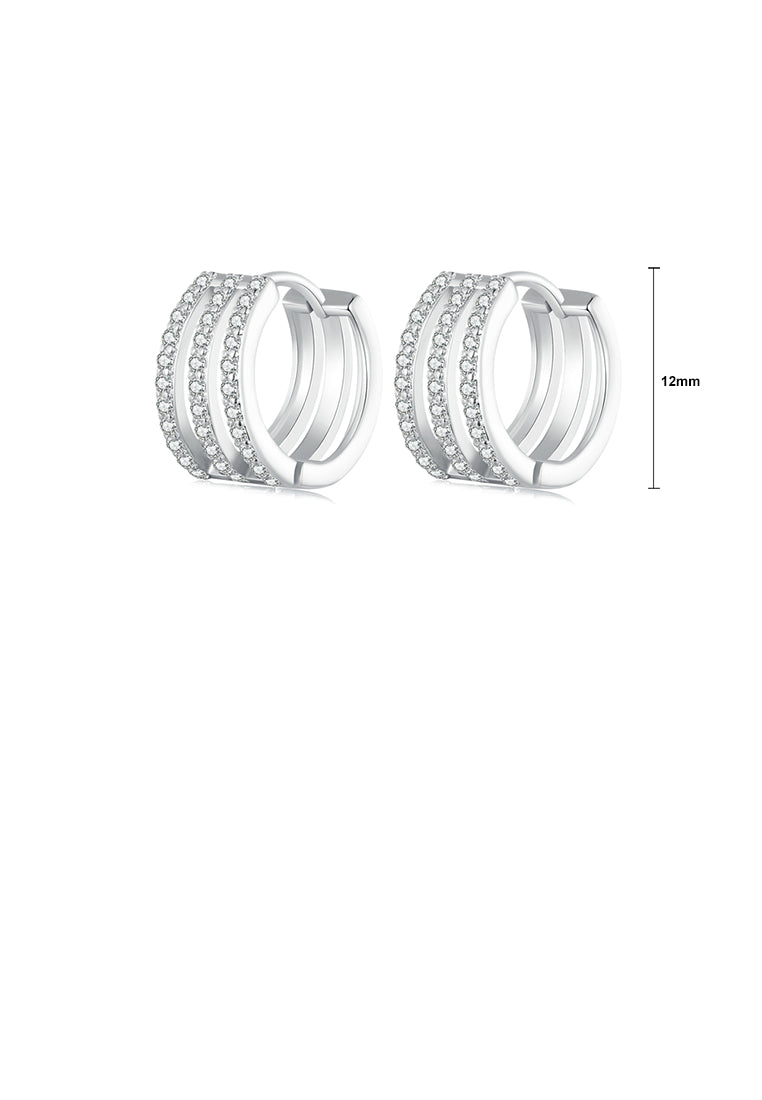 925 Sterling Silver Fashion Simple Three Layer Geometric Circle Earrings with Cubic Zirconia - Luxurious Look