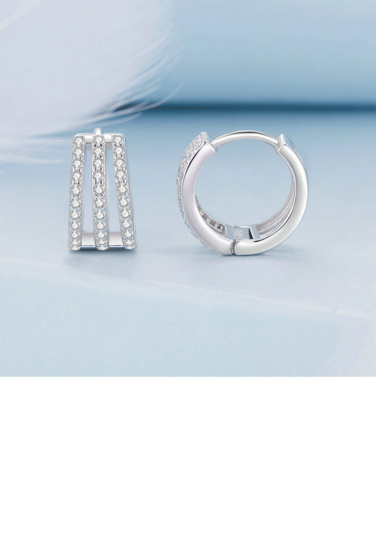 925 Sterling Silver Fashion Simple Three Layer Geometric Circle Earrings with Cubic Zirconia - Luxurious Look