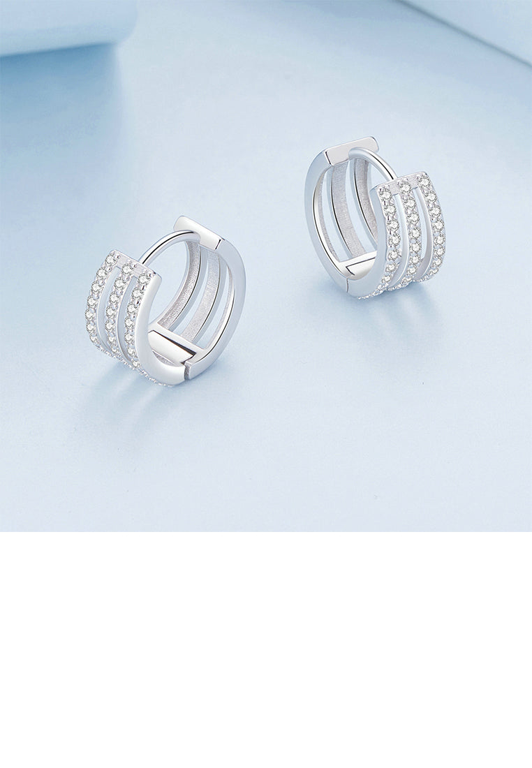 925 Sterling Silver Fashion Simple Three Layer Geometric Circle Earrings with Cubic Zirconia - Luxurious Look