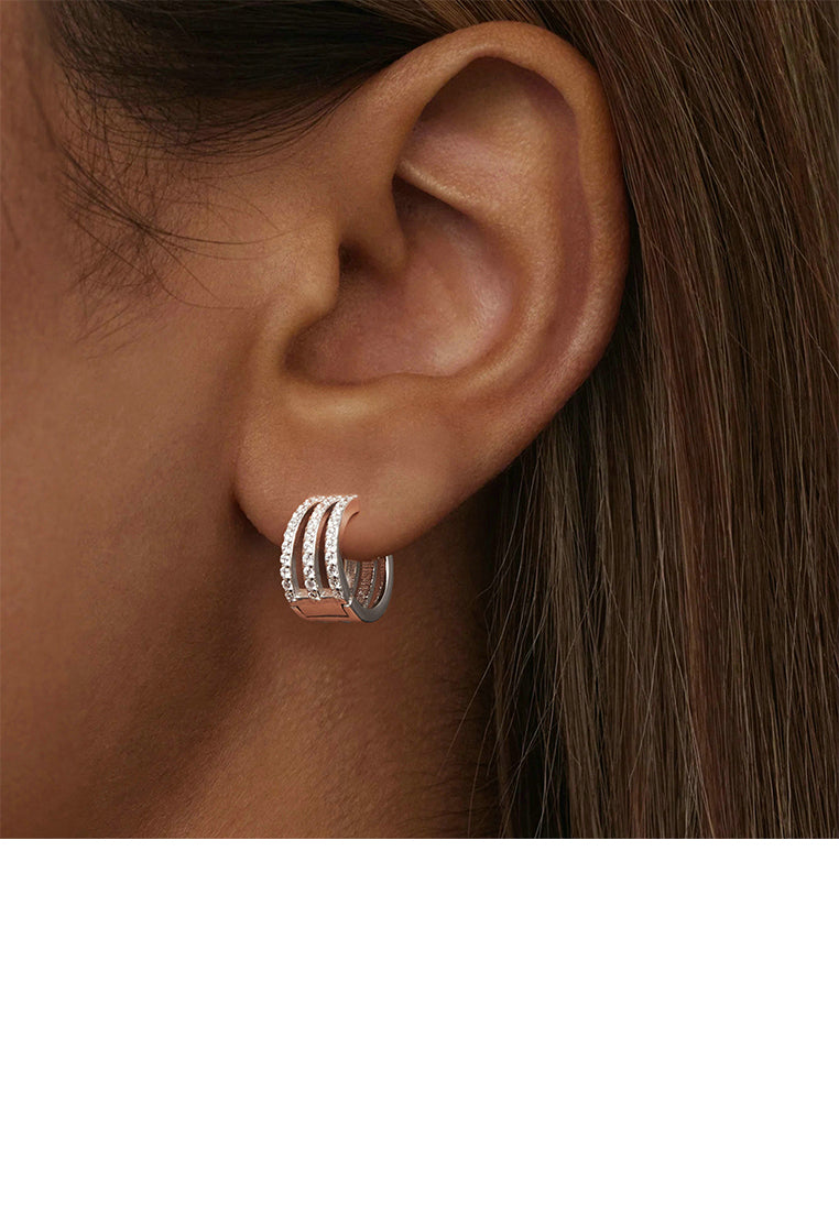 925 Sterling Silver Fashion Simple Three Layer Geometric Circle Earrings with Cubic Zirconia - Luxurious Look