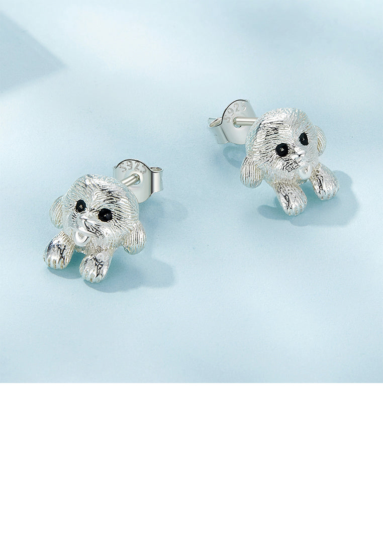 925 Sterling Silver Simple Cute Puppy Stud Earrings