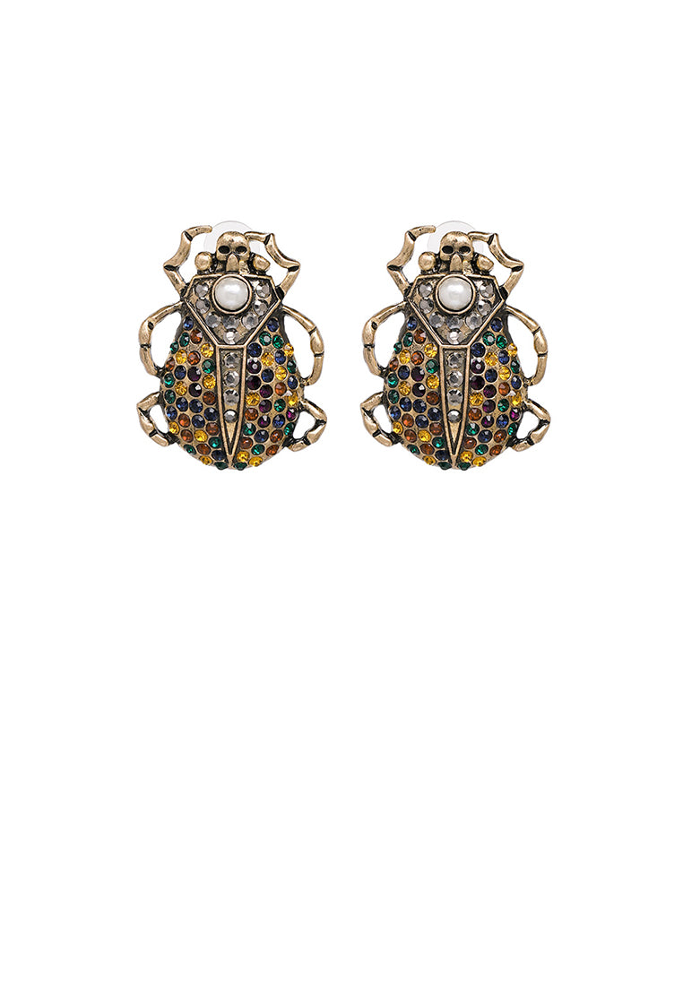 Fashion and Personalized Plated Gold Beetle Stud Earrings with Colored Cubic Zirconia - Luxurious Look