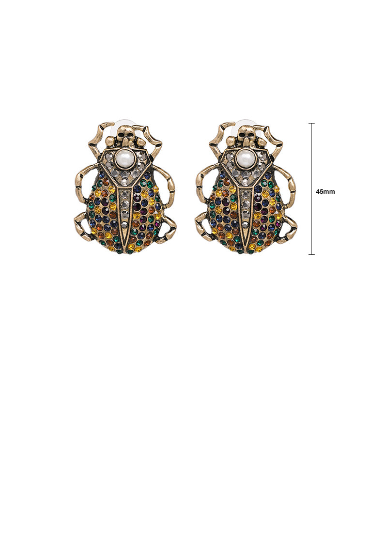 Fashion and Personalized Plated Gold Beetle Stud Earrings with Colored Cubic Zirconia - Luxurious Look