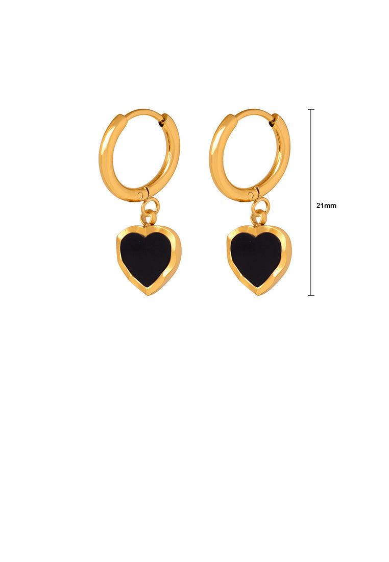 Simple and Romantic Plated Gold 316L Stainless Steel Enamel Black Heart-shaped Earrings