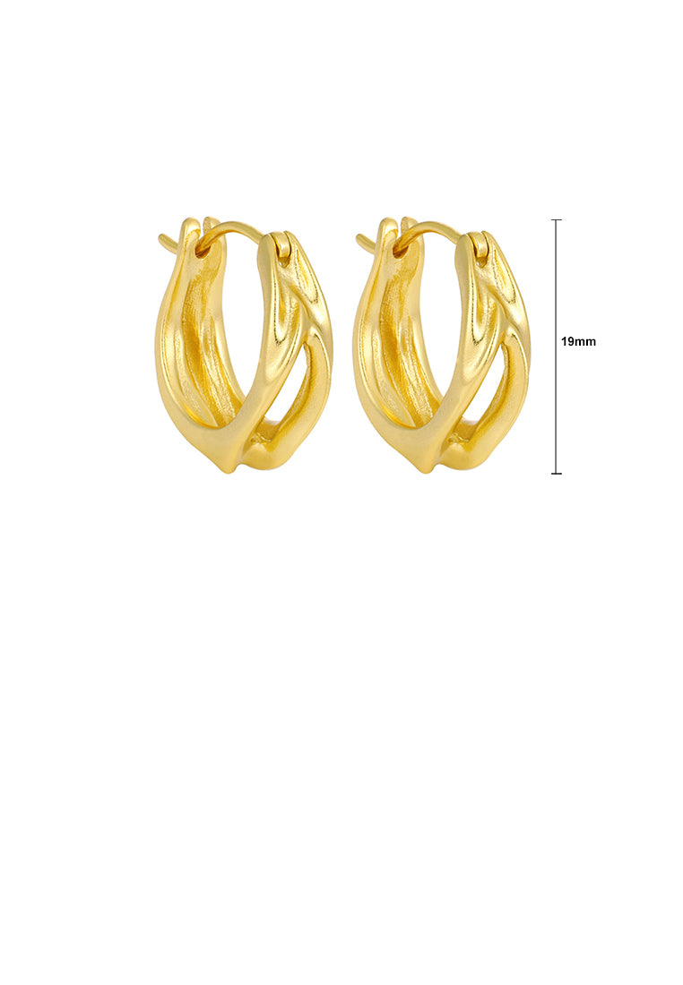 925 Sterling Silver Plated Gold Simple Personality Irregular Pleated Hollow Geometric Earrings