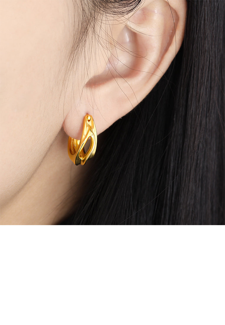 925 Sterling Silver Plated Gold Simple Personality Irregular Pleated Hollow Geometric Earrings