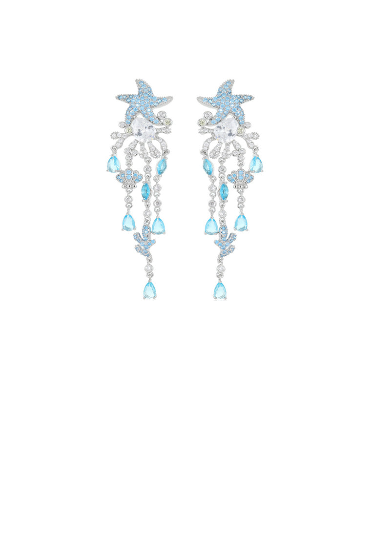Fashion Temperament Blue Starfish Tassel Earrings with Cubic Zirconia - Luxurious Look
