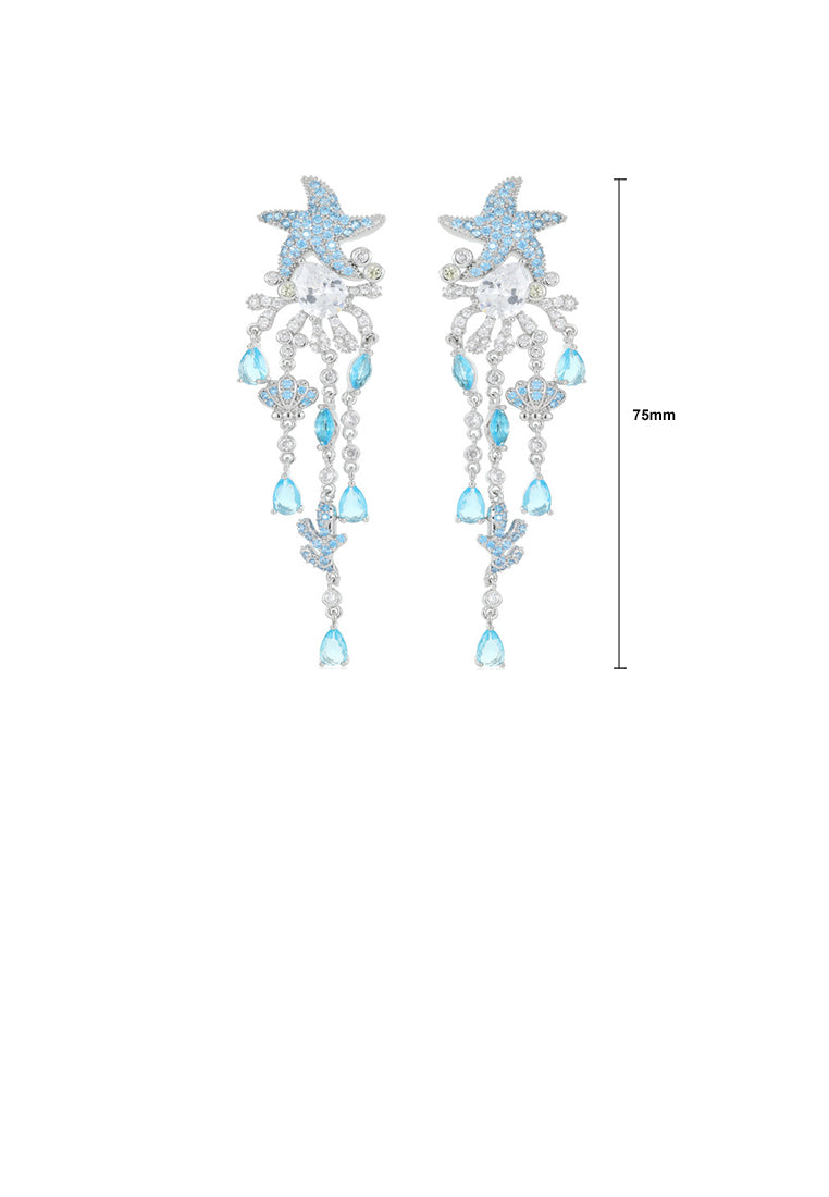 Fashion Temperament Blue Starfish Tassel Earrings with Cubic Zirconia - Luxurious Look