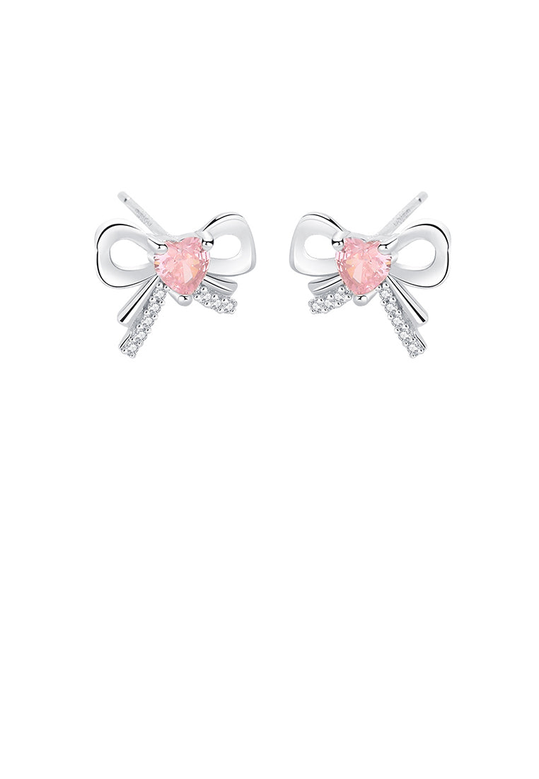 925 Sterling Silver Simple Sweet Ribbon Stud Earrings with Cubic Zirconia - Luxurious Look