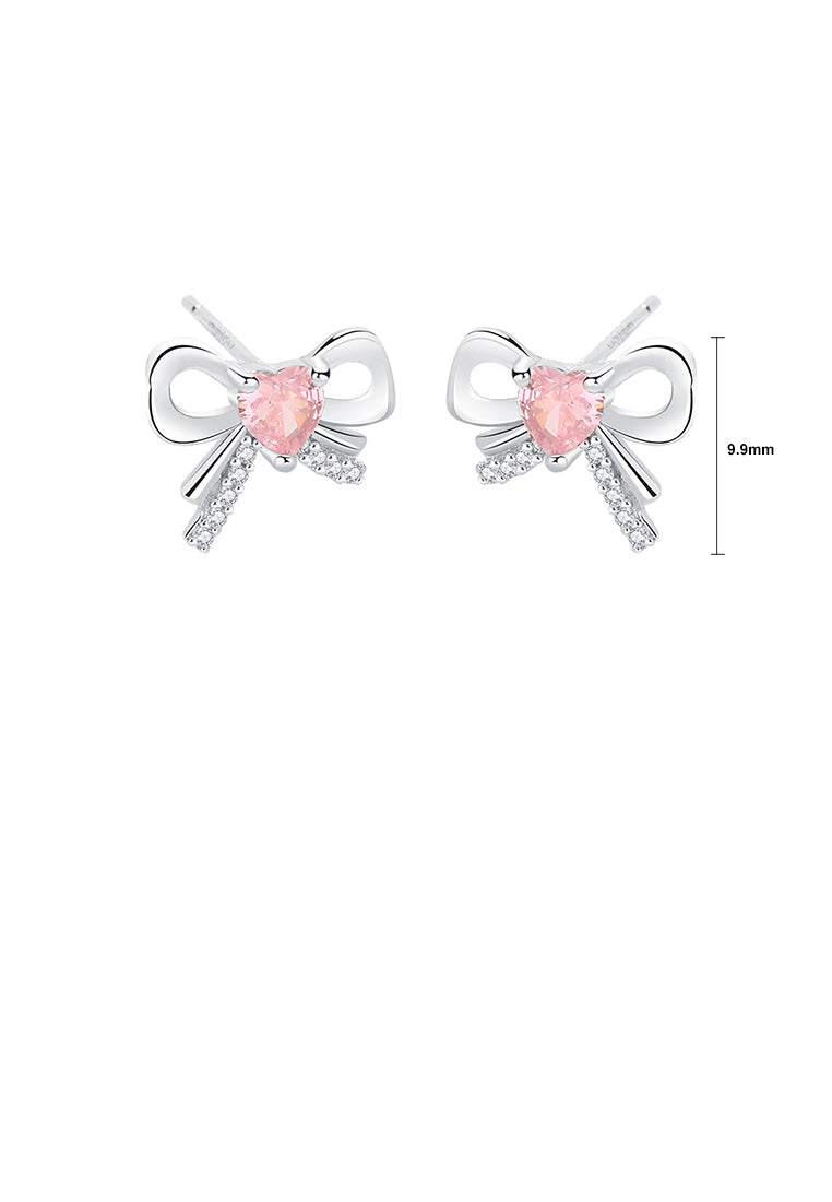 925 Sterling Silver Simple Sweet Ribbon Stud Earrings with Cubic Zirconia - Luxurious Look