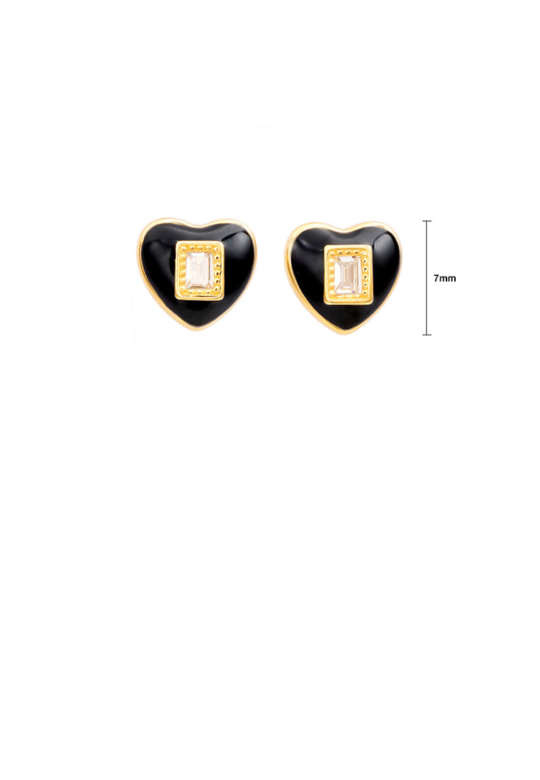 925 Sterling Silver Plated Gold Simple Cute Heart Shape Stud Earrings with Cubic Zirconia - Luxurious Look