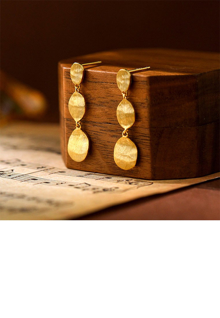 925 Sterling Silver Plated Gold Simple and Fashion Geometric Oval Tassel Earrings