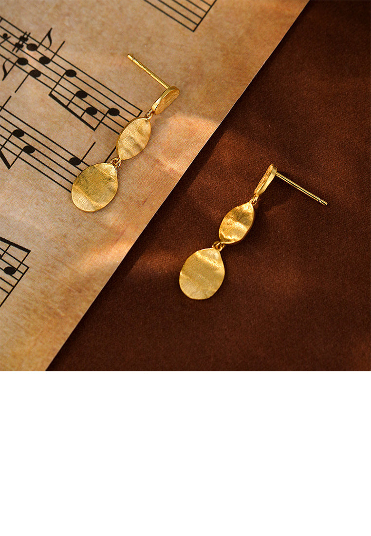 925 Sterling Silver Plated Gold Simple and Fashion Geometric Oval Tassel Earrings