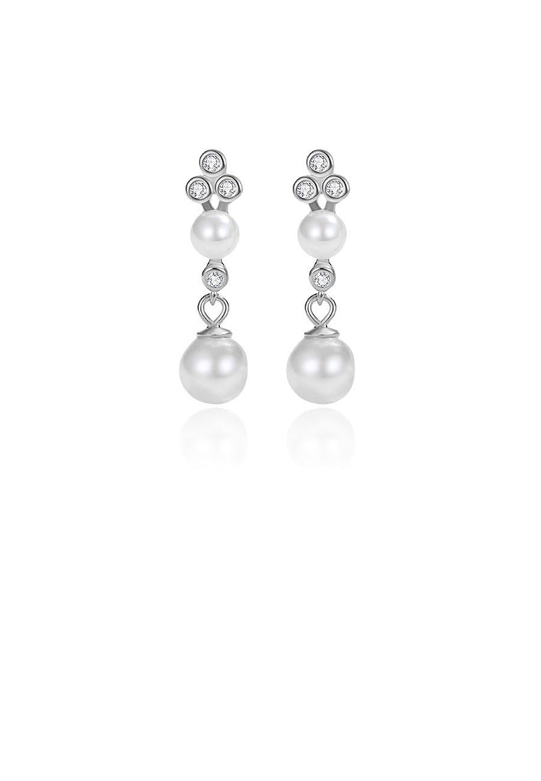925 Sterling Silver Simple and Fashion Round Bead Tassel Imitation Pearl Earrings with Cubic Zirconia - Luxurious Look