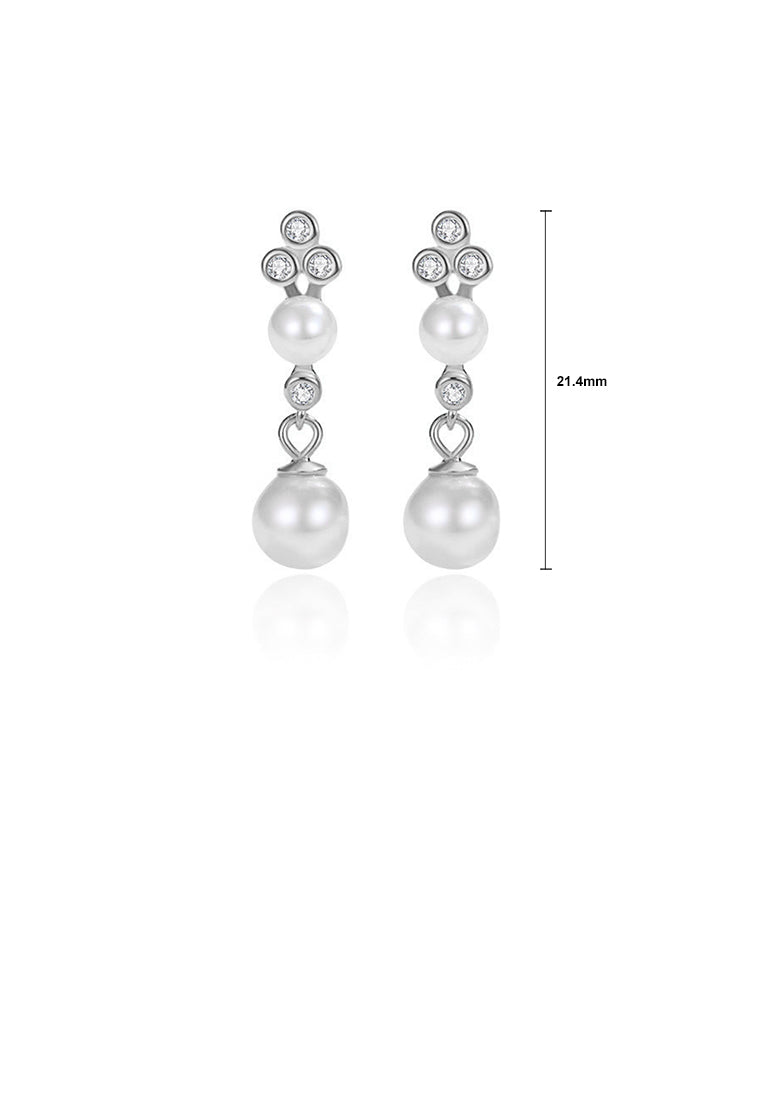 925 Sterling Silver Simple and Fashion Round Bead Tassel Imitation Pearl Earrings with Cubic Zirconia - Luxurious Look