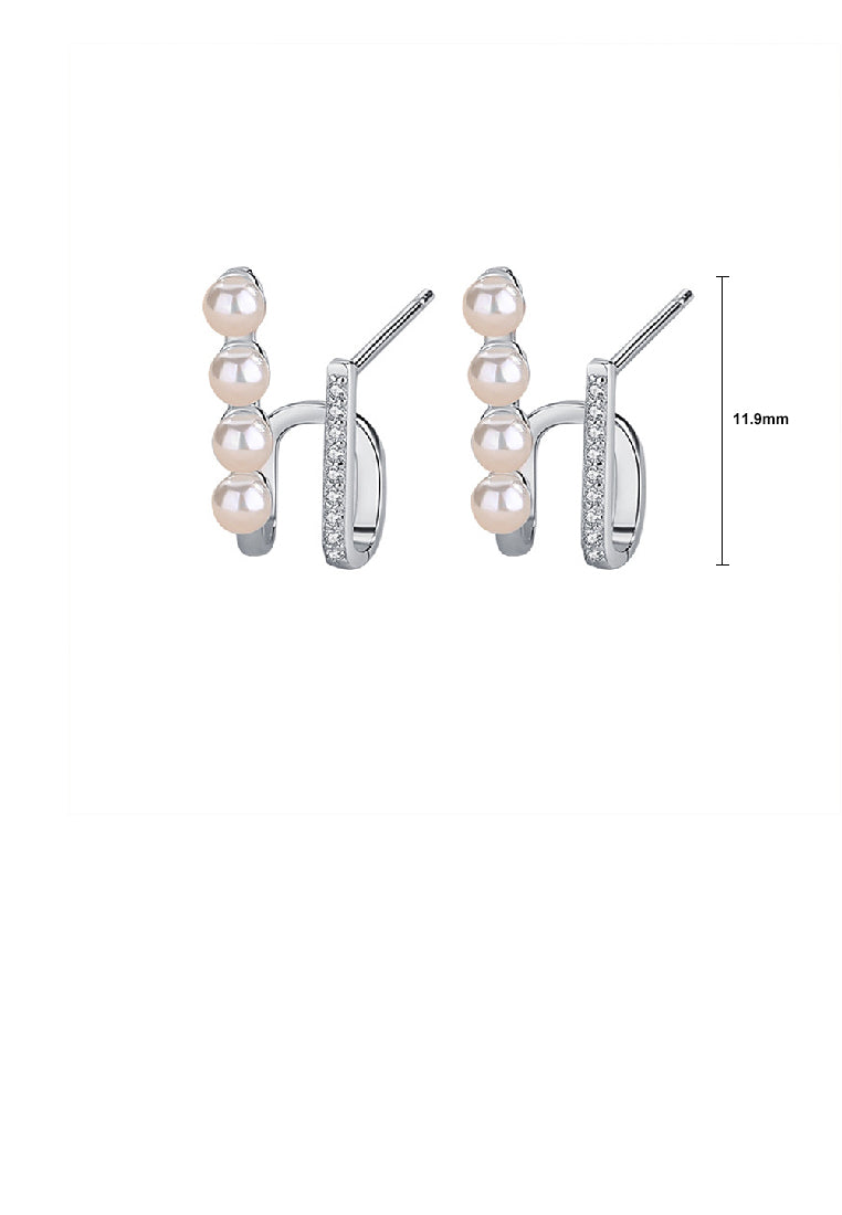 925 Sterling Silver Simple Temperament Double-layer Geometric Imitation Pearl Stud Earrings with Cubic Zirconia - Luxurious Look