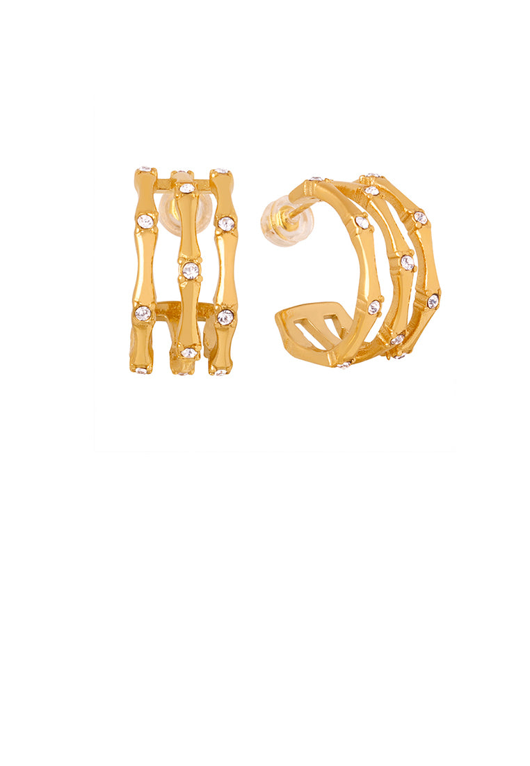 Fashion and Simple Plated Gold 316L Stainless Steel Multi-layer C-shaped Geometric Stud Earrings with Cubic Zirconia - Luxurious Look