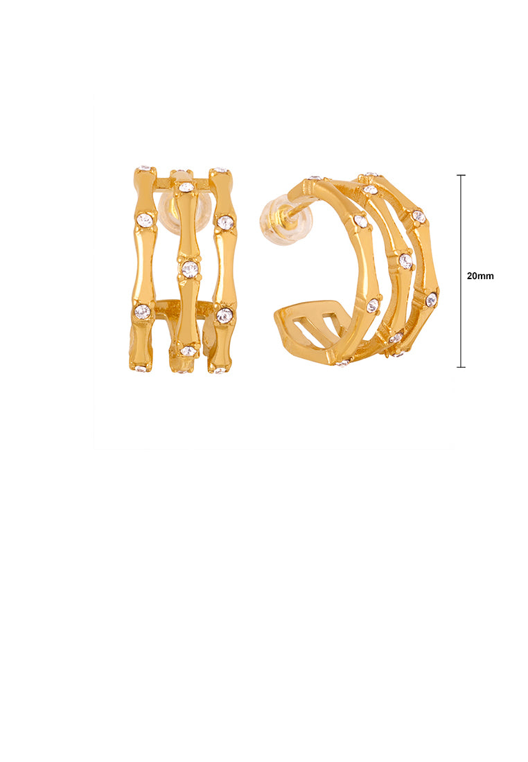 Fashion and Simple Plated Gold 316L Stainless Steel Multi-layer C-shaped Geometric Stud Earrings with Cubic Zirconia - Luxurious Look