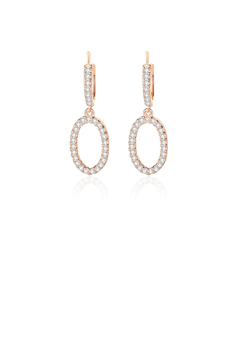 925 Sterling Silver Plated Rose Gold Simple Fashion Hoop Earrings with Cubic Zirconia - Luxurious Look