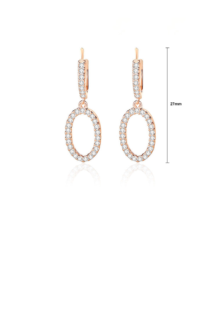 925 Sterling Silver Plated Rose Gold Simple Fashion Hoop Earrings with Cubic Zirconia - Luxurious Look