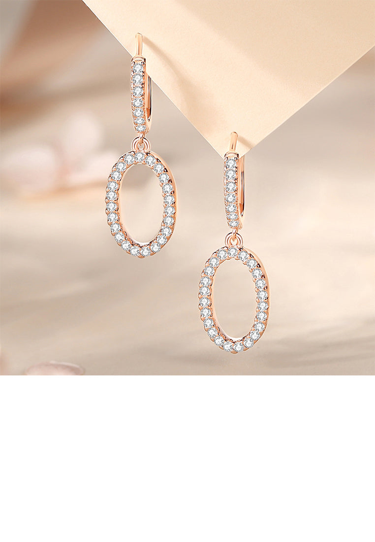 925 Sterling Silver Plated Rose Gold Simple Fashion Hoop Earrings with Cubic Zirconia - Luxurious Look