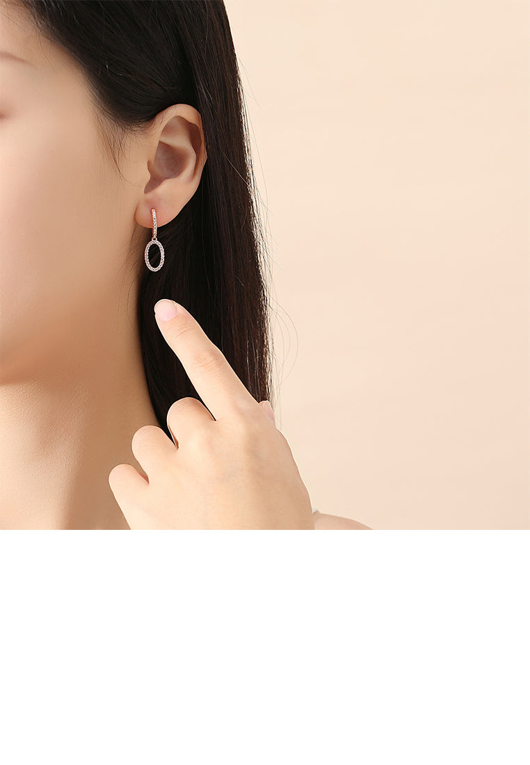 925 Sterling Silver Plated Rose Gold Simple Fashion Hoop Earrings with Cubic Zirconia - Luxurious Look