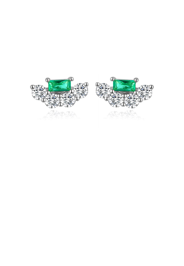 925 Sterling Silver Simple Fashion Geometric Stud Earrings with Green Cubic Zirconia - Luxurious Look