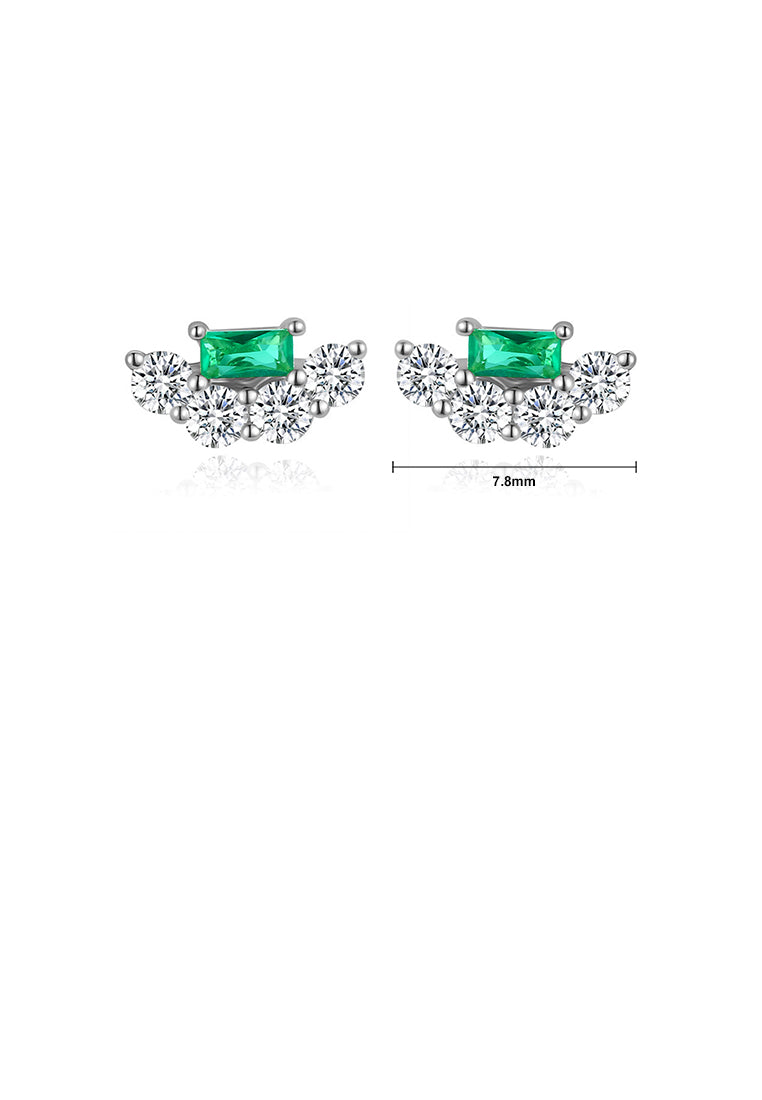 925 Sterling Silver Simple Fashion Geometric Stud Earrings with Green Cubic Zirconia - Luxurious Look