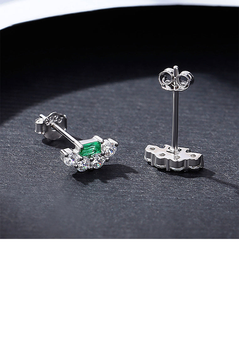 925 Sterling Silver Simple Fashion Geometric Stud Earrings with Green Cubic Zirconia - Luxurious Look