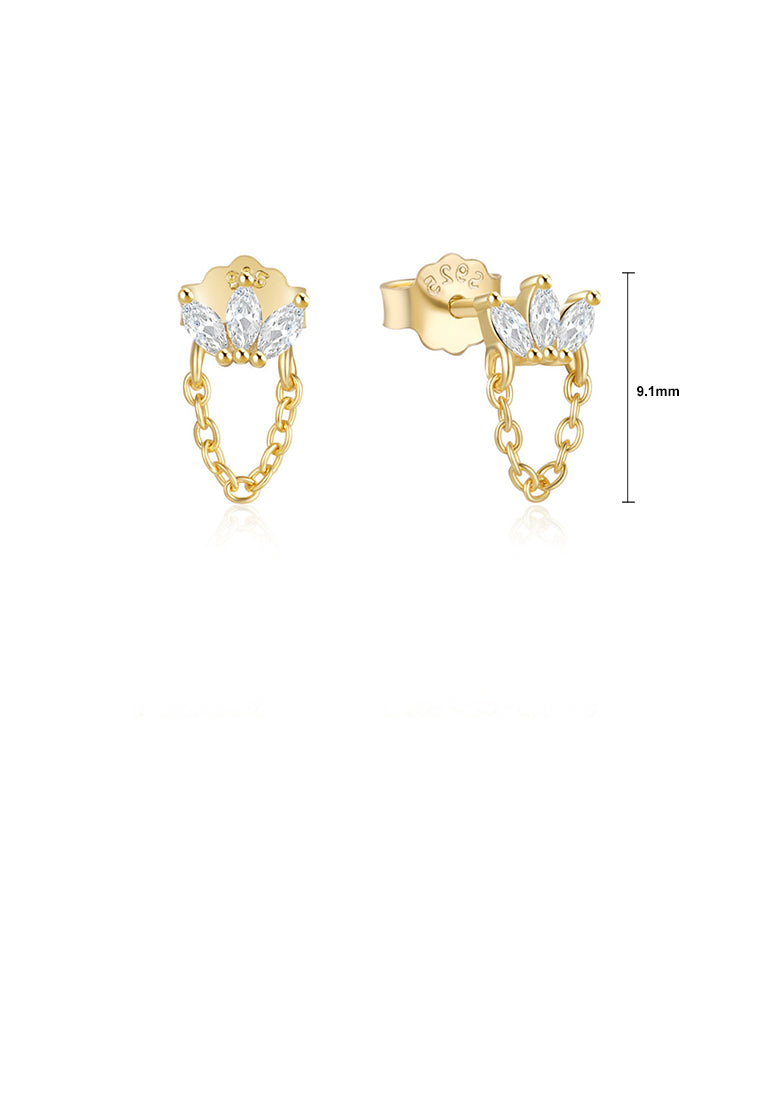 925 Sterling Silver Plated Gold Simple Fashion Geometric Tassel Stud Earrings with Cubic Zirconia - Luxurious Look