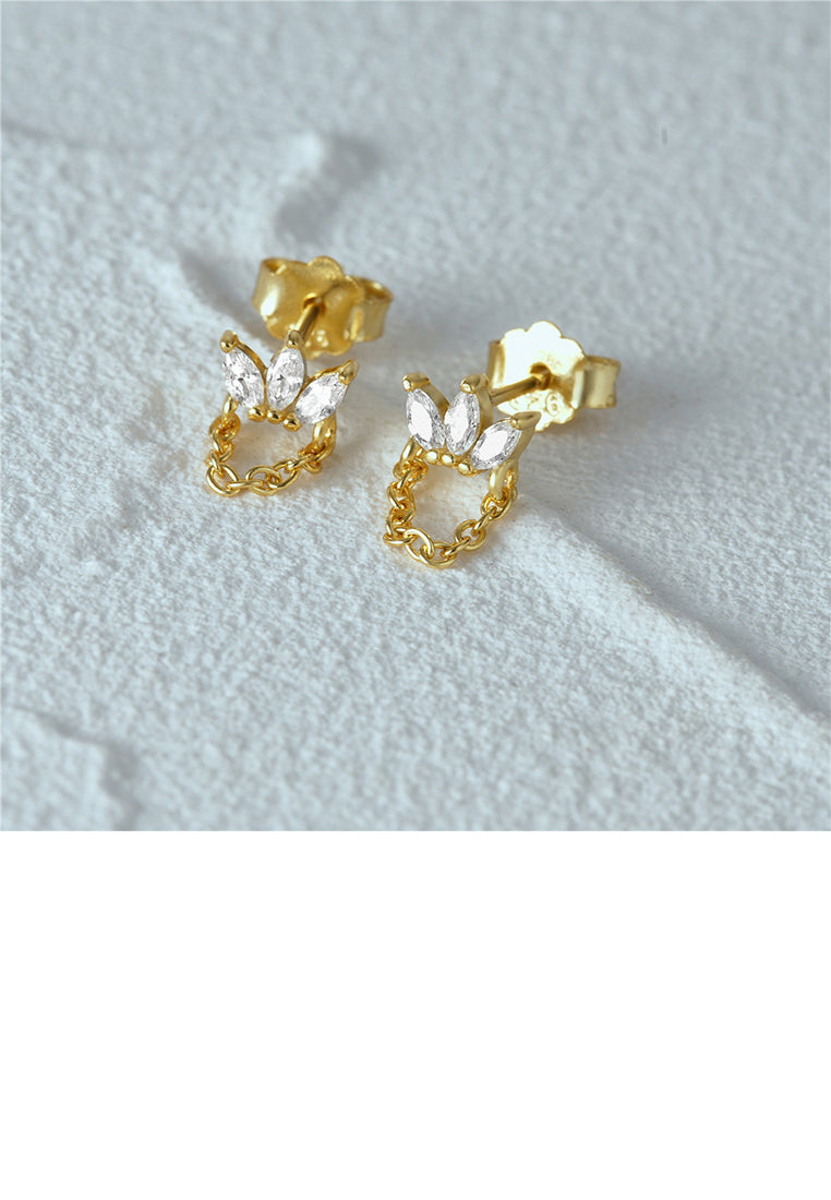 925 Sterling Silver Plated Gold Simple Fashion Geometric Tassel Stud Earrings with Cubic Zirconia - Luxurious Look