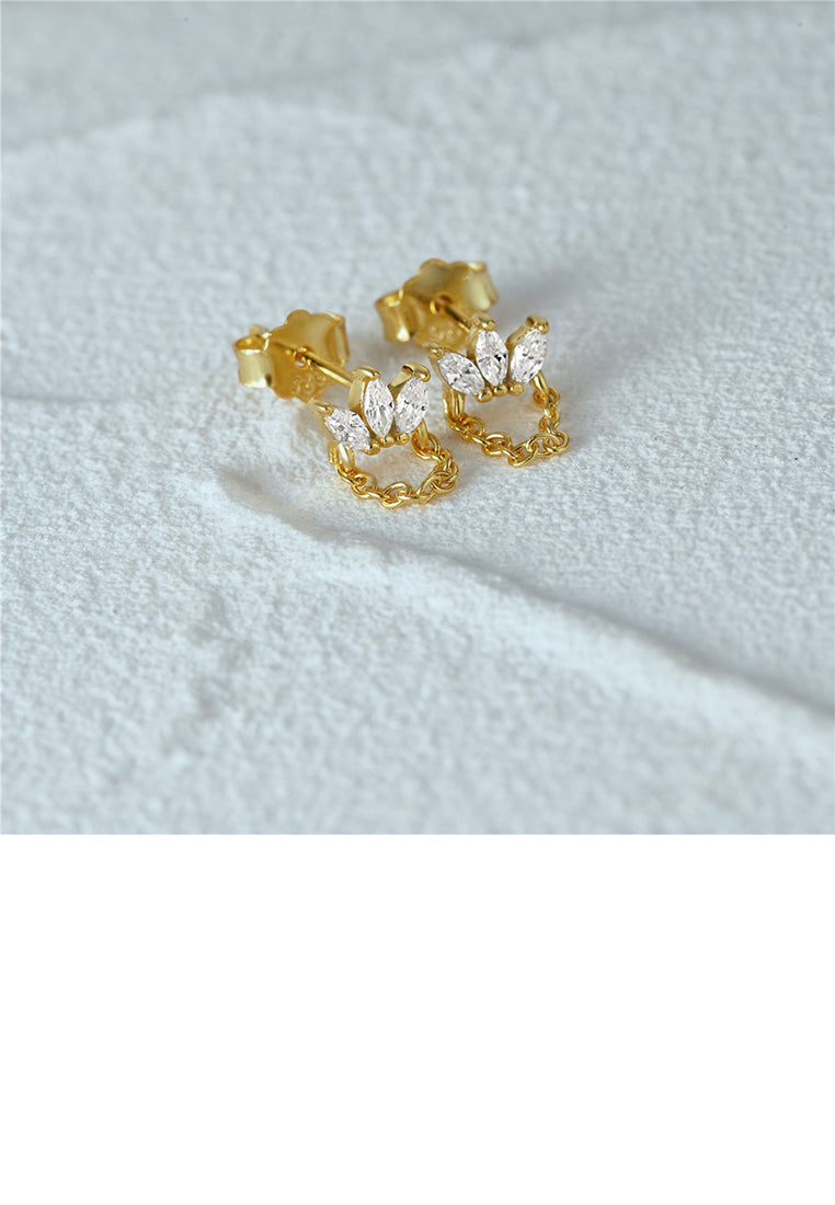 925 Sterling Silver Plated Gold Simple Fashion Geometric Tassel Stud Earrings with Cubic Zirconia - Luxurious Look